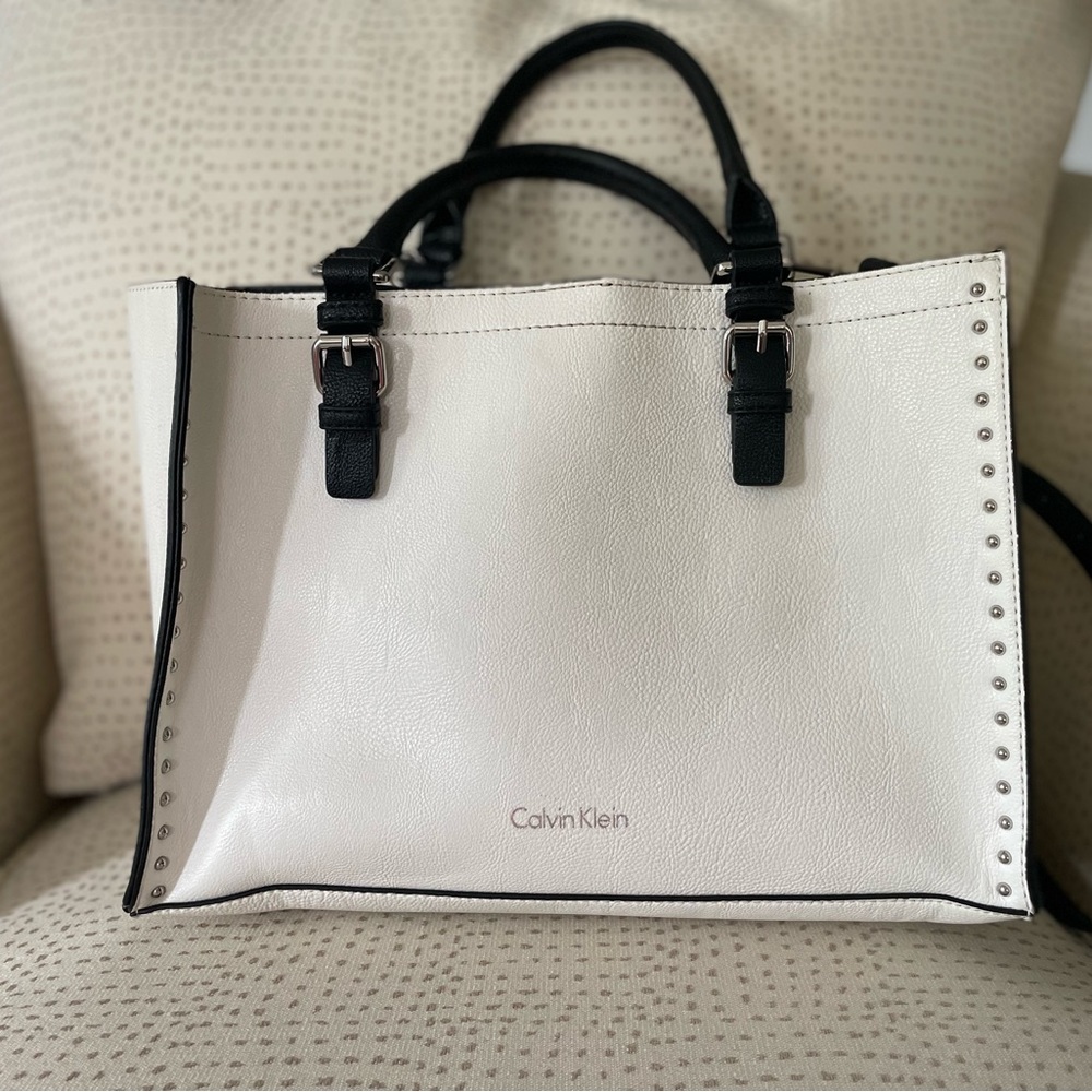 Calvin Klein Leather Tote Bag with strap and interior pouch